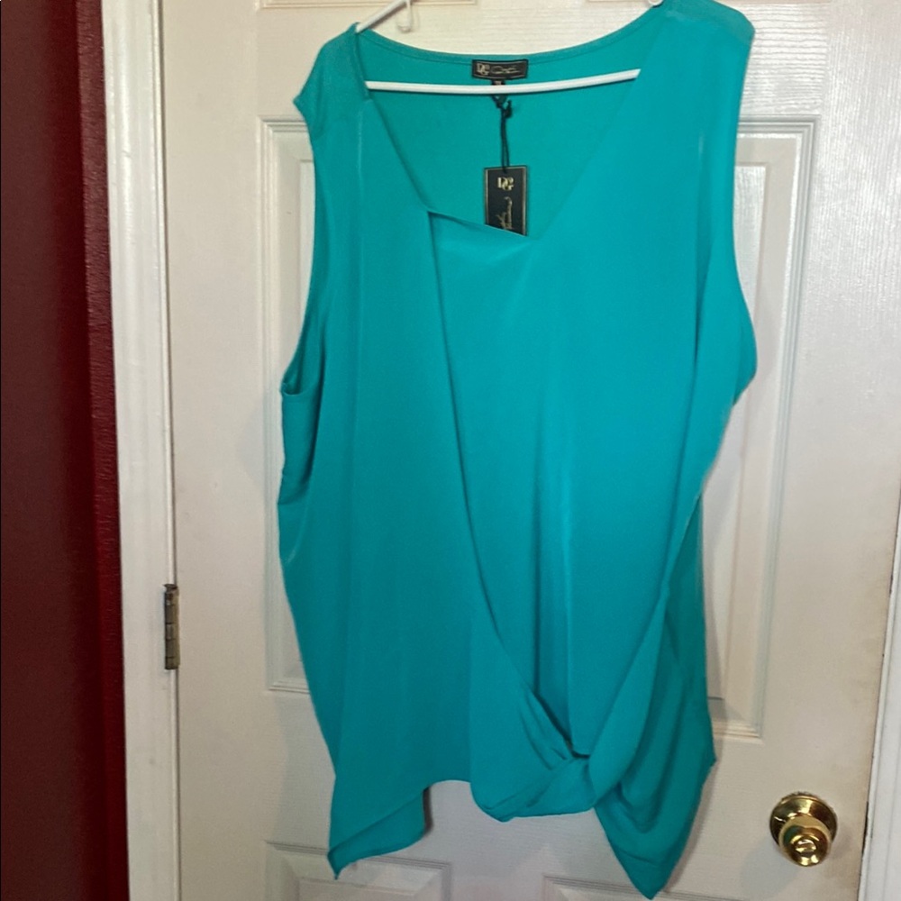 DG2 by Diane Gilman Teal Asymmetrical Easy Tank Blouse